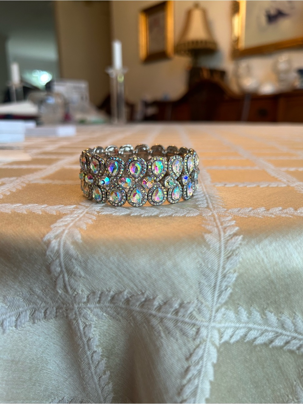 Aurora Borealis Crystal Stretch Bracelet - Iridescent Silver